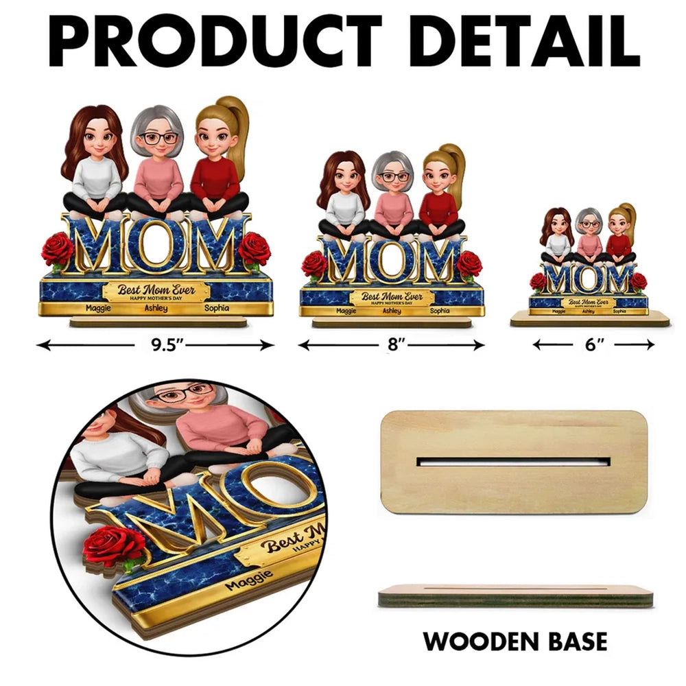 Personalized 2-Layer Wooden Plaque Best Mom Ever Design for Mother's Day, Sweet Family Keepsake, Unique Gift for Mom