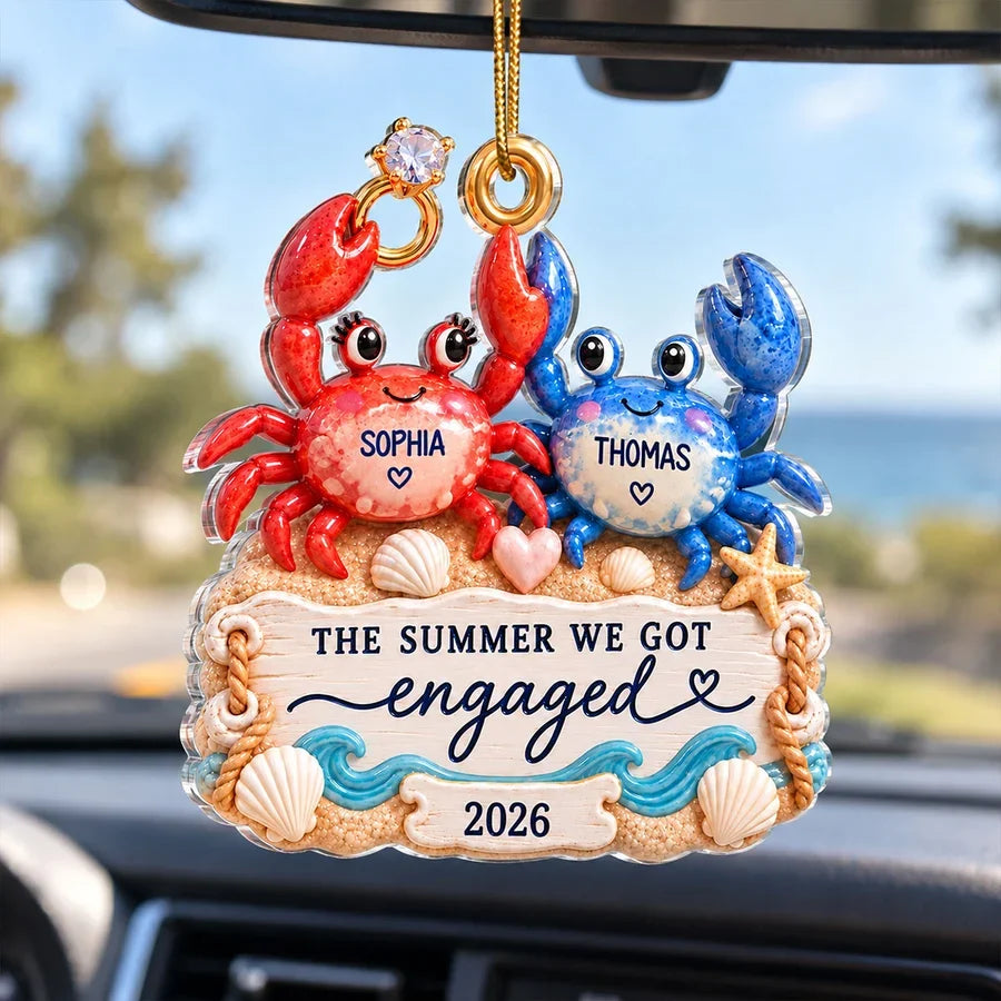 Personalized Acrylic Ornament, The Summer We Got Engaged Crab Couple Keepsake, Creative Gift for an Engaged Couple