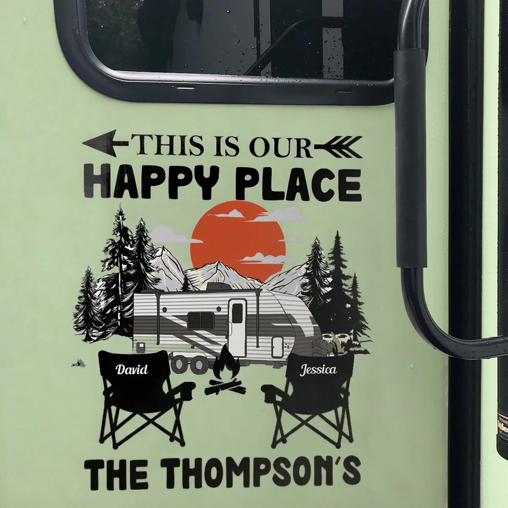 Personalized Happy Place RV Camping Sticker Decal With Custom Family N ...