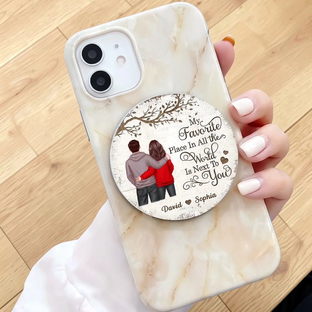 Personalized Acrylic Magnetic Phone Grip with Couple Back View and Love Quote, Unique Gift for Him or Her