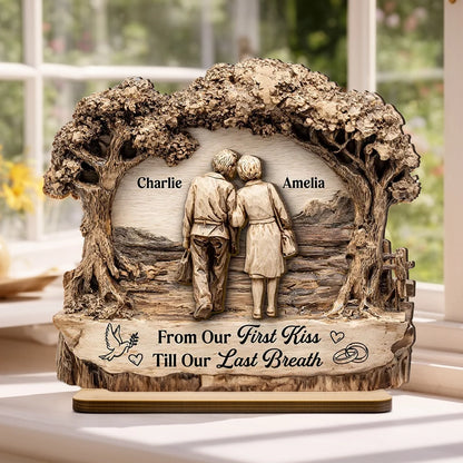 Personalized 2-Layer Wooden Plaque with Walking Couple Under Trees Romantic Unique Gift for Husband or Wife