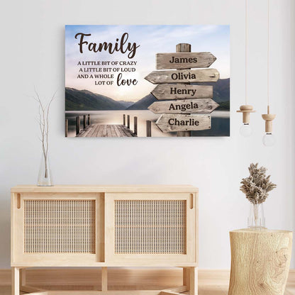 Family Love Quote Poster with Custom Names, Scenic Dock and Mountains Wall Decor, Thoughtful Unique Gift