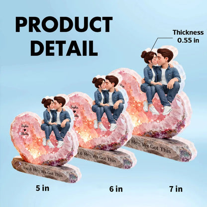 Personalized Shaped Acrylic Block Plaque, Kissing Couple Rose Quartz Heart Decor, You & Me We Got This Unique Gift