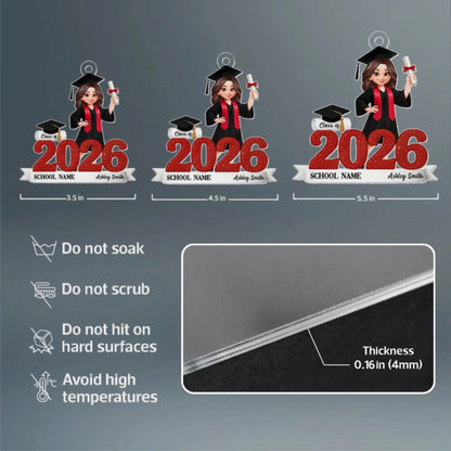Graduation Acrylic Ornament, red glitter design with cap & diploma, celebrate achievement, perfect graduation gift keepsake