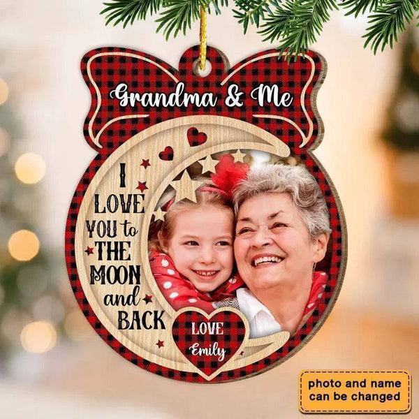 Gift For Grandma Nana And Me Upload Photo Ornament - Heart Pattern Moon - Personalized Wooden Ornament