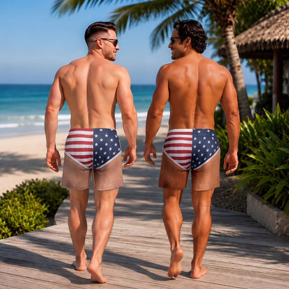 Men's Beach Shorts With Custom USA Flag Style, Creative Gift For Beach Trips & Pool Party Fun