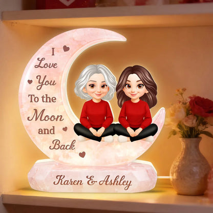 I Love You to the Moon and Back Acrylic Light Box, Personalized Mom and Daughter Keepsake Lamp for Nightstand Warm Glow Gift