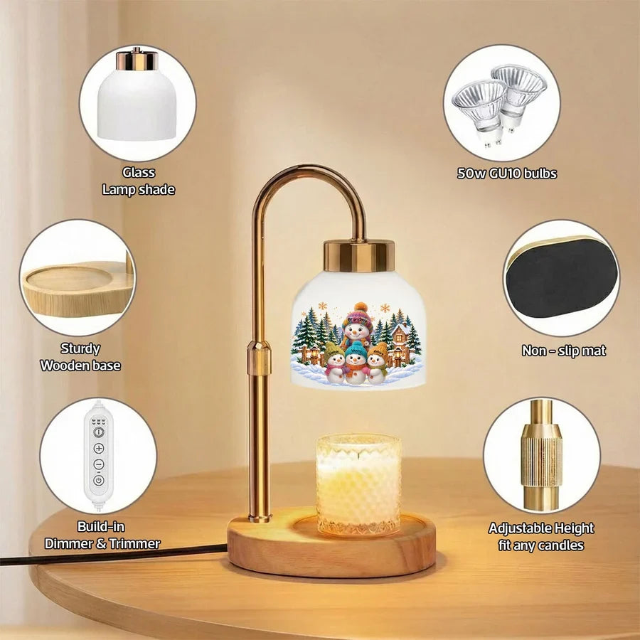 Personalized Candle Warmer Lamp, Grandma and Grandkids Snowman Scene, Unique Christmas Gift for Grandma