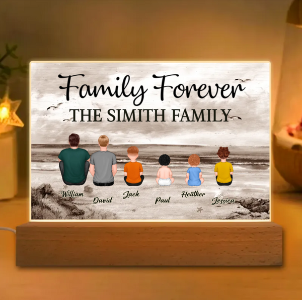 "Beach Landscape Family Sitting Back View LED Night Light Or Acrylic Or Wooden Plaque, Perfect Gift for Father's Day, for Dad or Grandpa"
