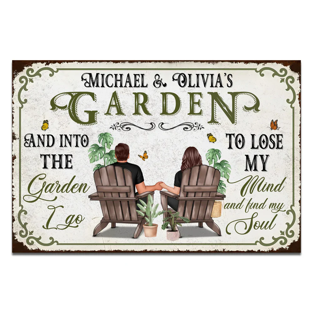 Rectangular Iron Sign for Gardening Couples with Custom Design