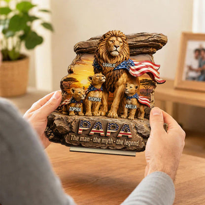 Custom Lion Dad 2-Layer Wooden Plaque, Papa Legend Message, Creative Gift for Dad or Husband