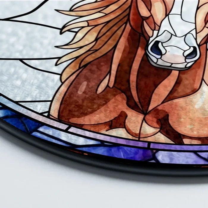 Personalized Glass Suncatcher Ornament, Colorful Horse Memorial Window Decor, Creative Gift for Pet Owners