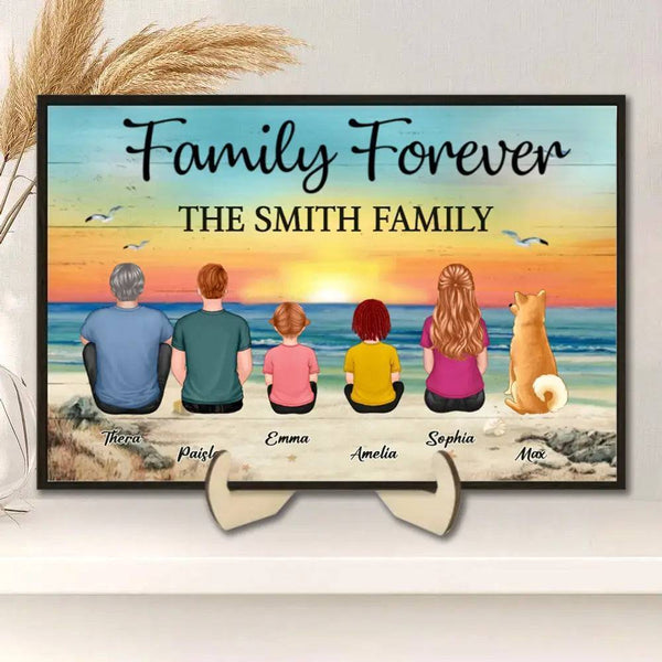 "Beach Landscape Family Sitting Back View Wooden Or Acrylic Or LED Night Light Plaque, Perfect Gift for Father's Day, for Dad or Grandpa"