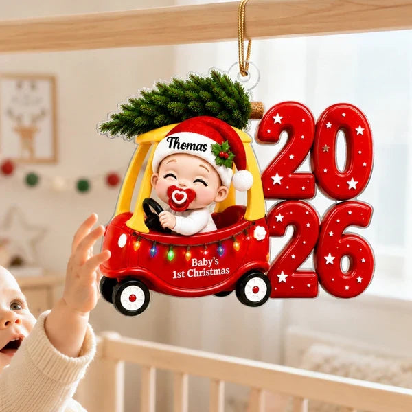 Personalized Baby's First Christmas Acrylic Ornament, Cute Cozy Car Keepsake, Creative Gift for Family