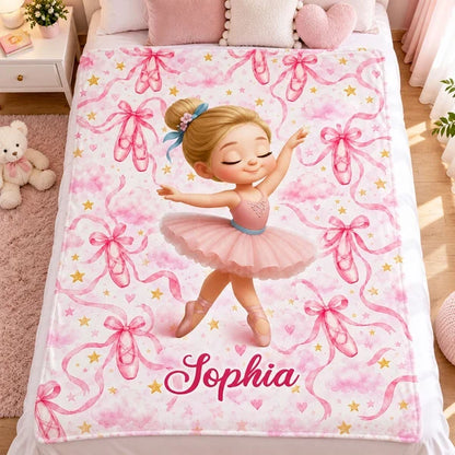 Personalized Fleece Blanket with Dancing Ballerina, Pink Watercolor Keepsake, Unique, Creative Gift for Daughter