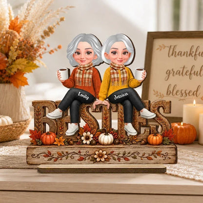 Besties Forever Personalized 2-Layer Wooden Plaque, Autumn Friendship Keepsake, Creative Gift for a Best Friend