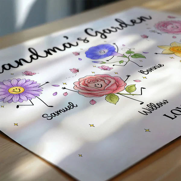 Personalized Grandma's Garden Canvas With Soft Floral Doodles, Unique Gift For Grandma & Home Decor