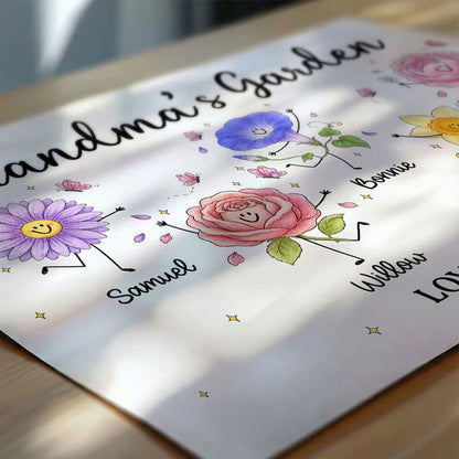 Personalized Grandma's Garden Canvas With Soft Floral Doodles, Unique Gift For Grandma & Home Decor