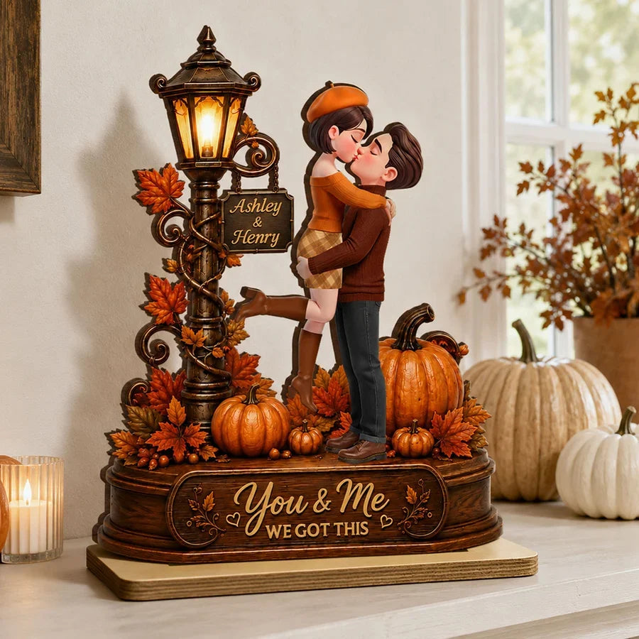 Personalized 2-Layer Wooden Plaque, You & Me Fall Couple Scene, Creative Gift with Heartfelt Message
