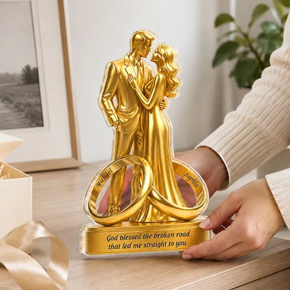 Shaped Acrylic Block Plaque, Personalized Golden Couple & Rings, Creative Romantic Gift for Spouse