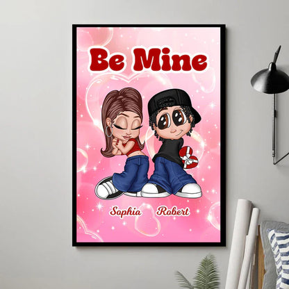 Personalized Y2K Couple Canvas, Be Mine Back-to-Back Cartoon, Unique Creative Gift for Boyfriend & Girlfriend