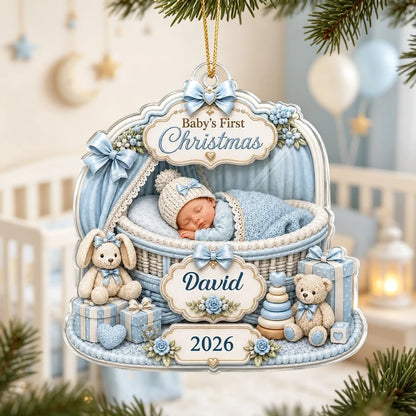 Baby's First Christmas Acrylic Ornament, Personalized Soft Blue Keepsake, Creative Gift for New Parents