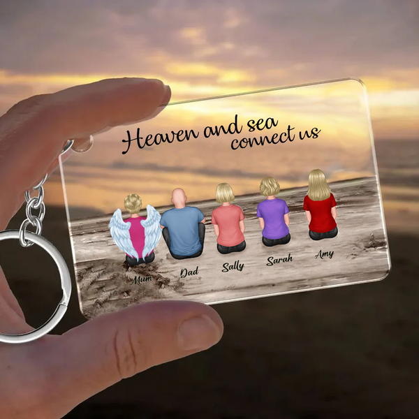 Beach Landscape Family Sitting Back View Keychain or Poster - Ideal Gift for Loved Ones - 1
