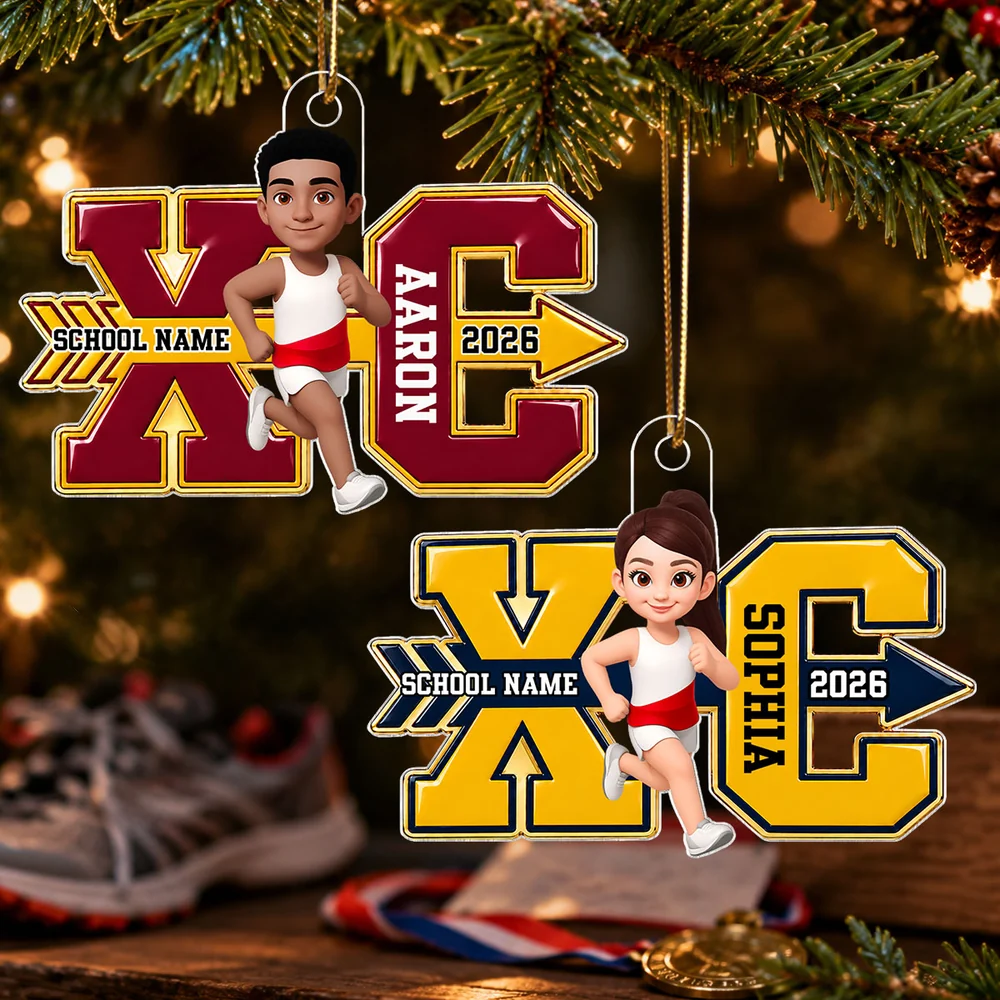 Personalized Acrylic Ornament, Cartoon Girl Running Cross Country, Christmas Tree Keepsake, Unique Gift for Athletes