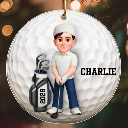 Personalized Acrylic Ornament, Golfer with Clubs, Creative Christmas Keepsake Gift for Golf Fans