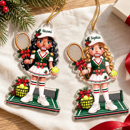 Female Tennis Nutcracker Acrylic Ornament, Personalized Racket & Ball Keepsake, Creative Gift for Granddaughter