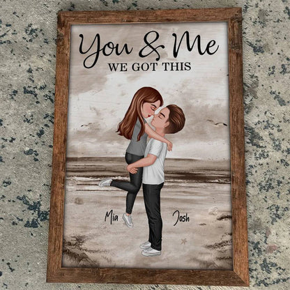 Retro Vintage Couple Hugging Kissing Beach Landscape Personalized Vertical Poster