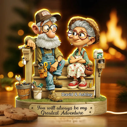 Personalized Acrylic Light Box with Elderly Couple on Porch, Warm Glow Keepsake, Unique Gift for Husband or Wife