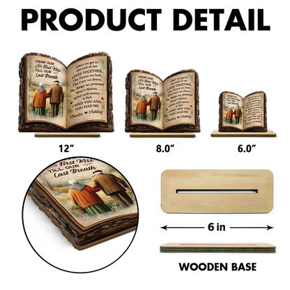 Personalized 2-Layer Wooden Plaque Open Book Couple Walking Together, Heartfelt Keepsake Decor, Unique Gift for Husband & Wife