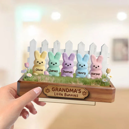 Personalized 2-Layer Wooden Plaque Grandma's Little Bunnies Pastel Bunny Shelf Decor, Unique Gift For Grandma