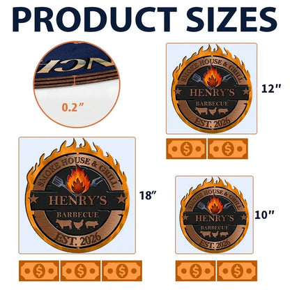 Personalized Wooden Sign with Flame and Grilling Icons, Creative Gift for Backyard Cooks and Hosts