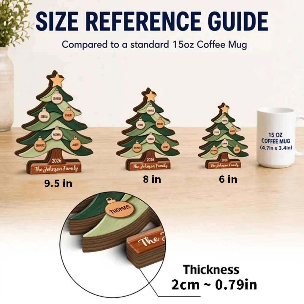 Personalized Thick Wooden Plaque, Warm Christmas Tree Keepsake, Unique Gift for Family