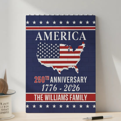 Custom Patriotic PVC Building Brick Puzzle for America 250th Anniversary, USA Flag Map Design, Meaningful Family Gift