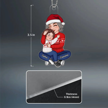 Acrylic Ornament – Cozy Grandma and Grandchild Embrace, Perfect Christmas Gift of Love and Family
