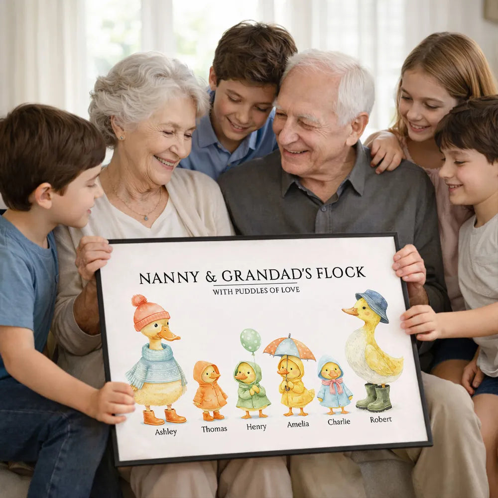 Personalized Grandparents Poster, Cute Watercolor Duck Family Wall Art, Unique Gift for Grandma & Grandpa, Warm Home Decor