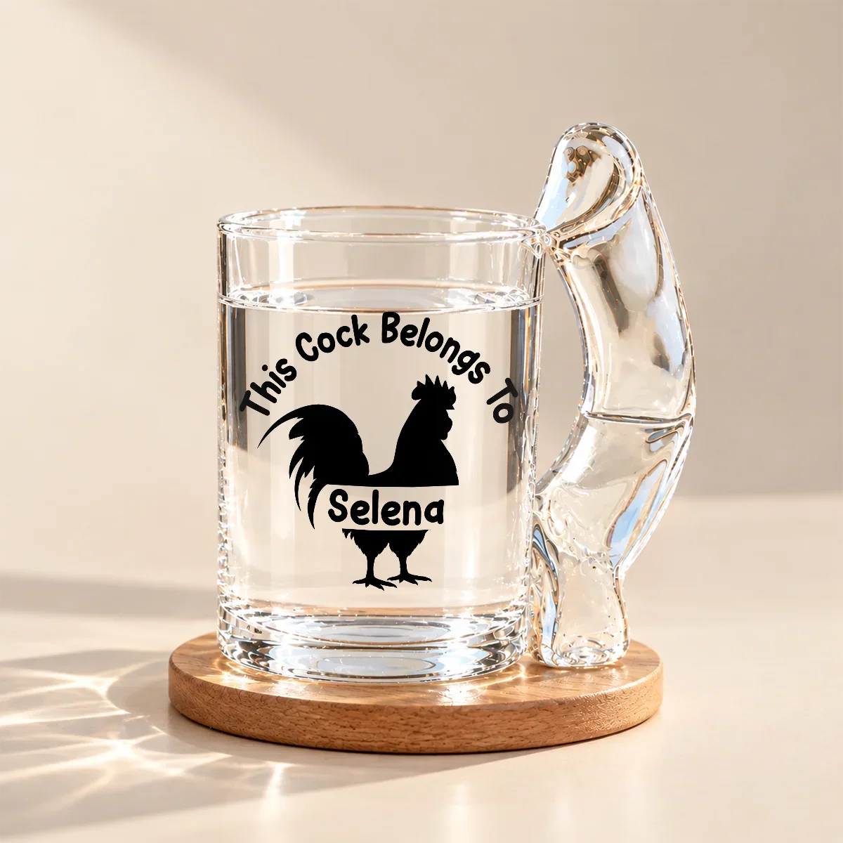Personalized Glass Mug, This Cock Belongs To Rooster Design, Unique Christmas Gift for Husband or Boyfriend