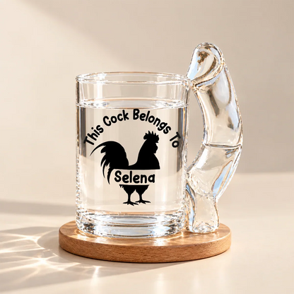 Personalized Glass Mug, This Cock Belongs To Rooster Design, Unique Christmas Gift for Husband or Boyfriend