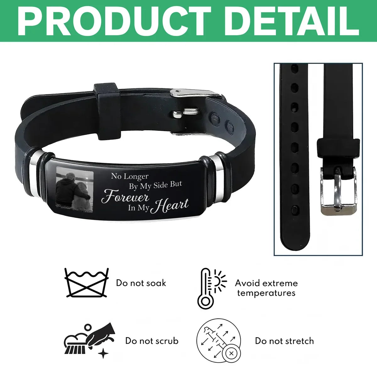 Personalized Silicone Bracelet, Monochrome Embracing Portrait Keepsake, Unique Memorial Gift for Family or Friend