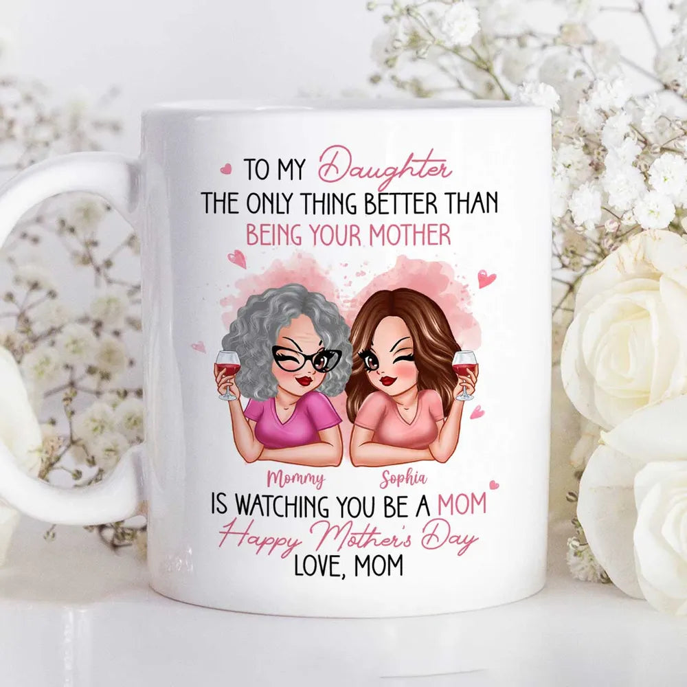 To My Daughter – Personalized Ceramic Mug , Perfect Gift for Mother and Daughter, Featuring a Fun Design with Winking Characters