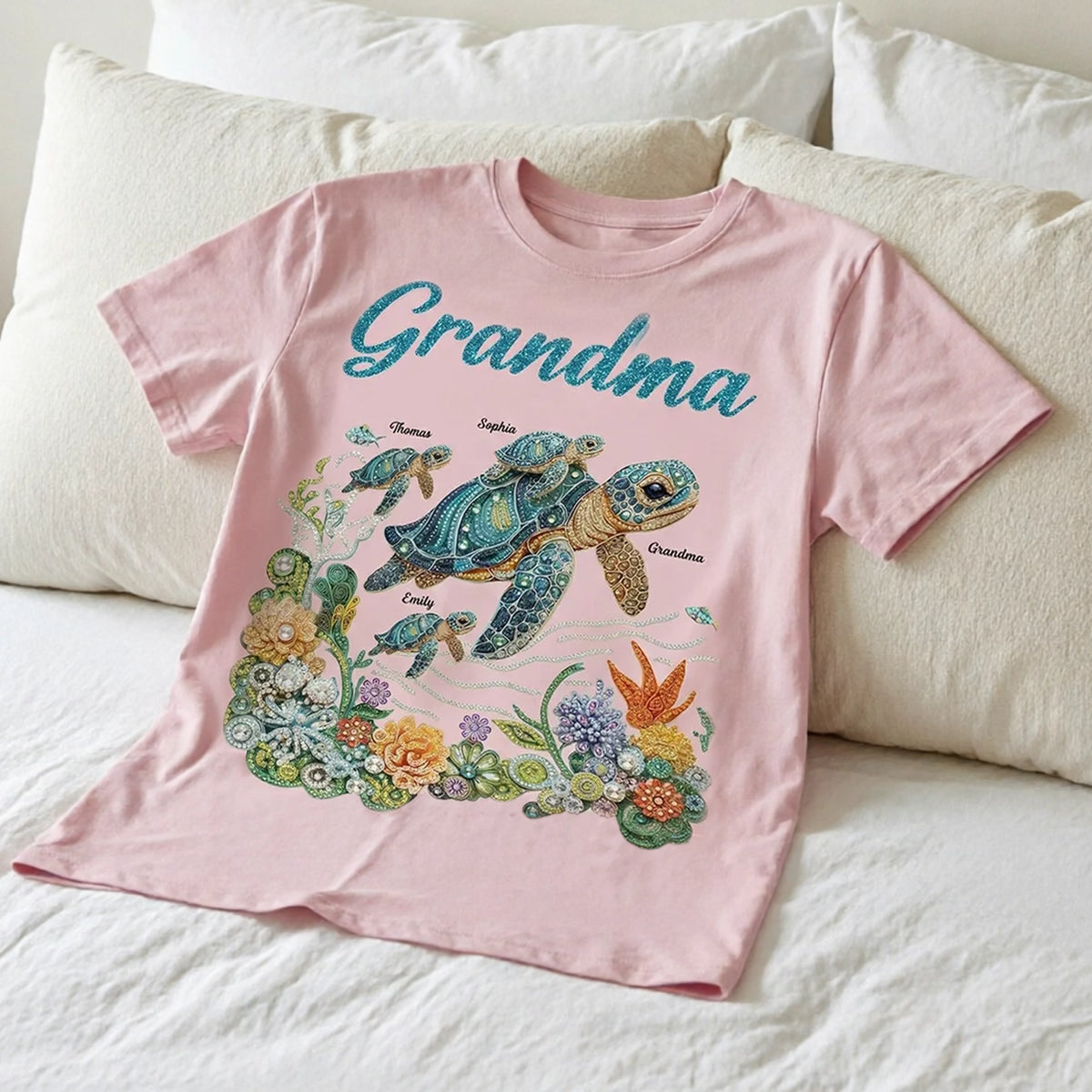 Personalized Grandma Sea Turtle Classic Tee, Sparkly Ocean Art, Unique Gift for Grandma for Mother's Day