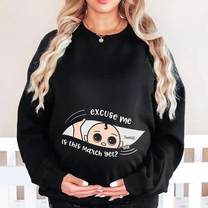 Personalized Pregnancy Announcement Classic Tee with Cute Baby Peek Design for Expecting Parents, Unique Funny Gift