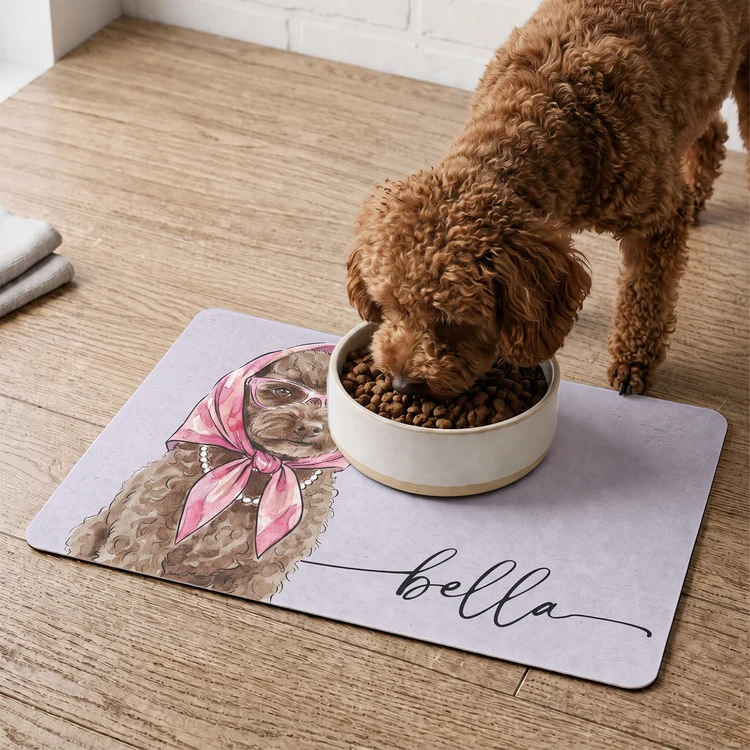 Personalized Flannel Pet Mat with Custom Watercolor Dog Portrait, Unique Feeding Area Gift for Dog Lovers