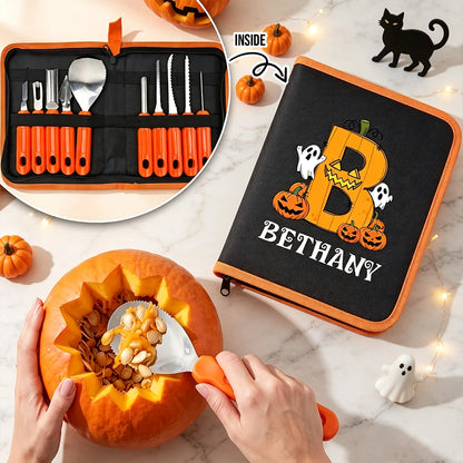 Personalized Pumpkin Carving Kit, Orange Spooky Design, Unique Gift for Kids and Young Crafters