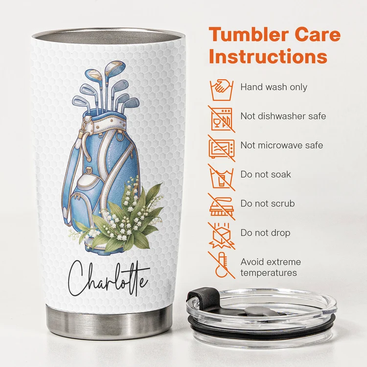 Personalized Insulated Travel Tumbler, Floral Golf Bag Design for Golf Course Days, Unique Gift for Golf Lovers
