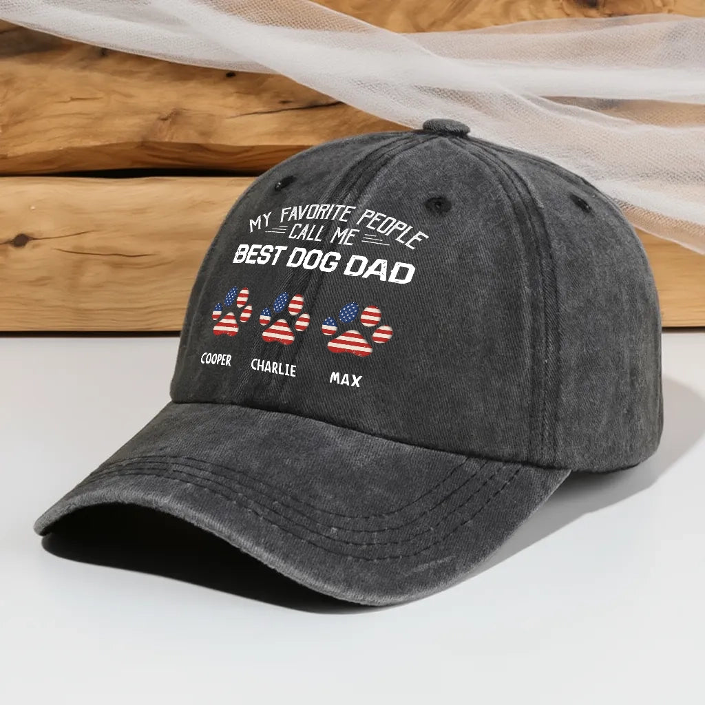 Personalized Dad Hat with Custom Footprints & Paw Prints, Choose Your Country Flag, Father’s Day Gift for Dog Dad, Cat Dad or Family Man