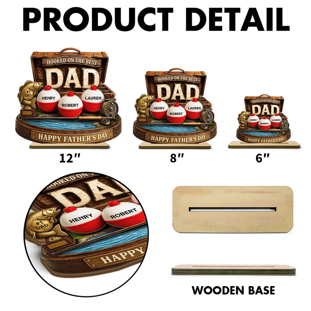 Personalized Wooden Plaque For Fishing Dad, Hooked On The Best Dad Lake Scene, Unique Father's Day Gift